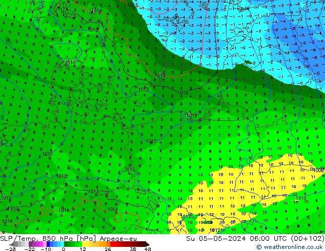 SLP/Temp. 850 hPa Arpege-eu dom 05.05.2024 06 UTC