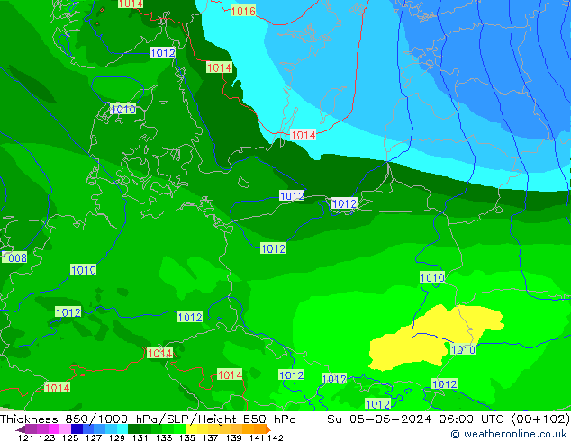 Thck 850-1000 hPa Arpege-eu Su 05.05.2024 06 UTC