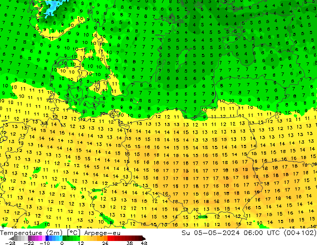 карта температуры Arpege-eu Вс 05.05.2024 06 UTC