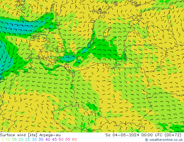 Vento 10 m Arpege-eu sab 04.05.2024 00 UTC