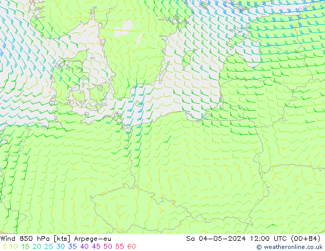 Viento 850 hPa Arpege-eu sáb 04.05.2024 12 UTC