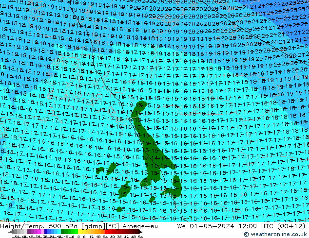 Geop./Temp. 500 hPa Arpege-eu mié 01.05.2024 12 UTC