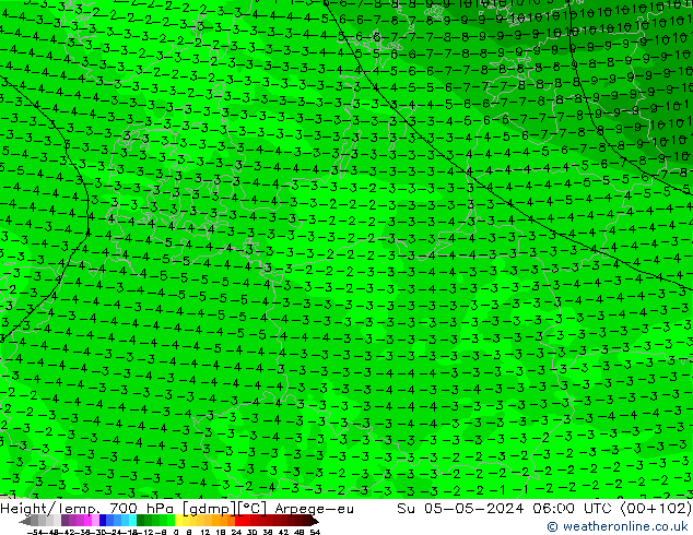 Height/Temp. 700 hPa Arpege-eu So 05.05.2024 06 UTC