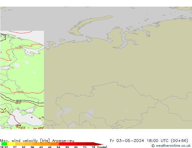 Max. wind velocity Arpege-eu Fr 03.05.2024 18 UTC