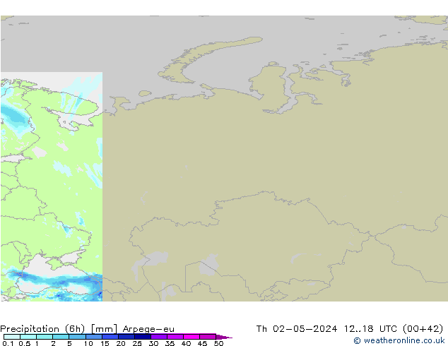 осадки (6h) Arpege-eu чт 02.05.2024 18 UTC