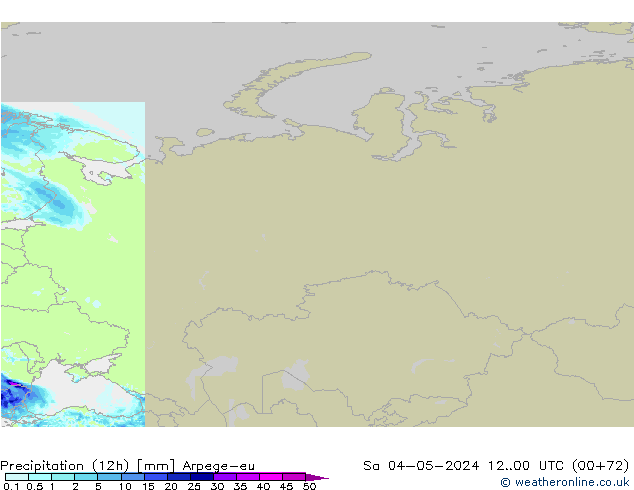 осадки (12h) Arpege-eu сб 04.05.2024 00 UTC