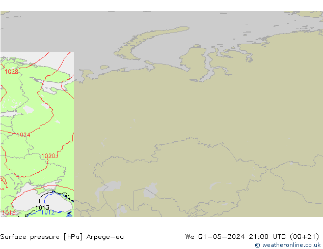 Atmosférický tlak Arpege-eu St 01.05.2024 21 UTC