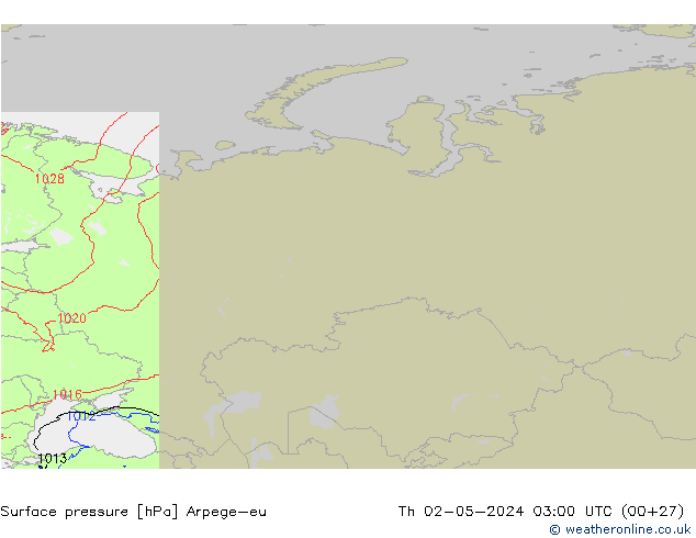 приземное давление Arpege-eu чт 02.05.2024 03 UTC