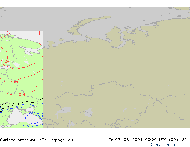 Pressione al suolo Arpege-eu ven 03.05.2024 00 UTC