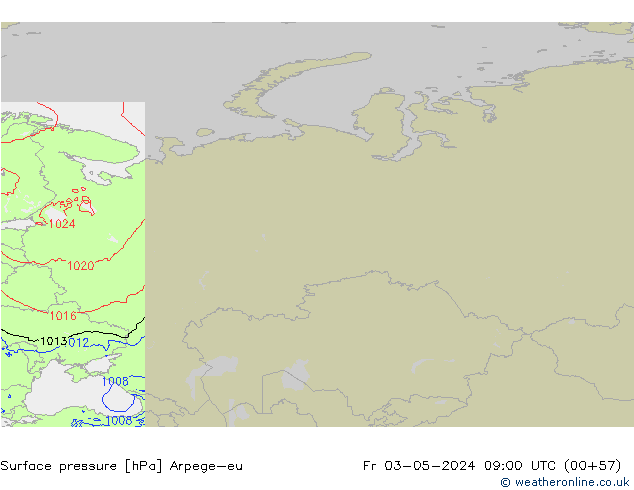 Pressione al suolo Arpege-eu ven 03.05.2024 09 UTC