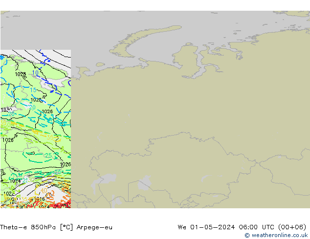 Theta-e 850hPa Arpege-eu śro. 01.05.2024 06 UTC