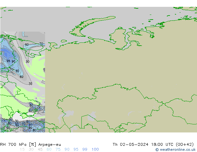 Humidité rel. 700 hPa Arpege-eu jeu 02.05.2024 18 UTC