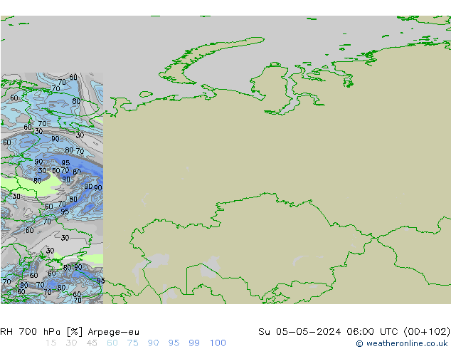 RH 700 hPa Arpege-eu Su 05.05.2024 06 UTC