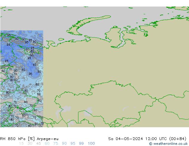 Humidité rel. 850 hPa Arpege-eu sam 04.05.2024 12 UTC