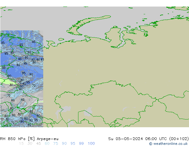 RH 850 hPa Arpege-eu Su 05.05.2024 06 UTC