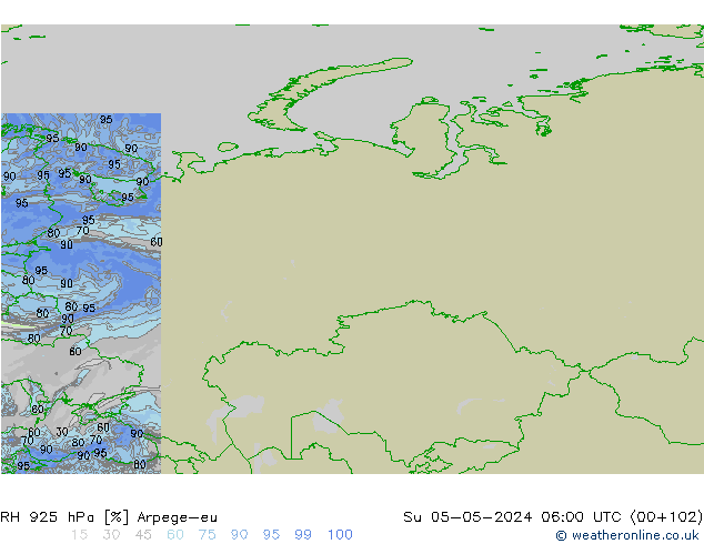 RH 925 hPa Arpege-eu Su 05.05.2024 06 UTC