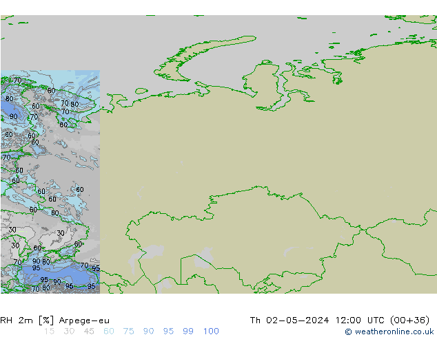 RH 2m Arpege-eu Th 02.05.2024 12 UTC