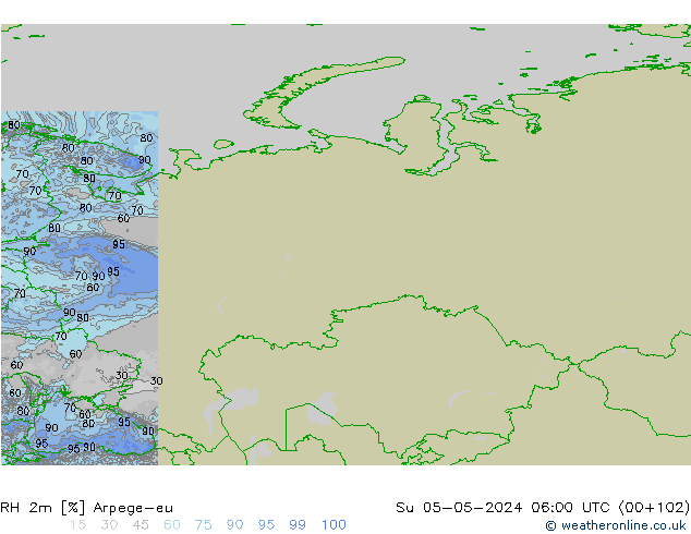 RH 2m Arpege-eu Ne 05.05.2024 06 UTC