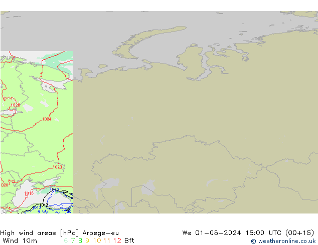 yüksek rüzgarlı alanlar Arpege-eu Çar 01.05.2024 15 UTC