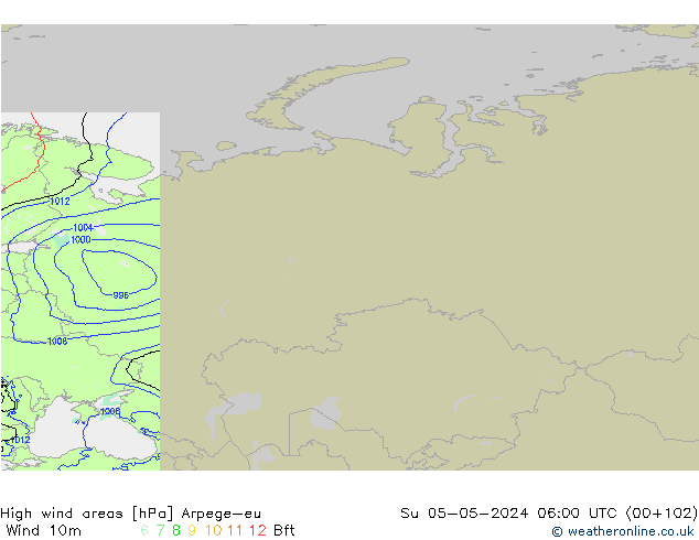 High wind areas Arpege-eu Dom 05.05.2024 06 UTC