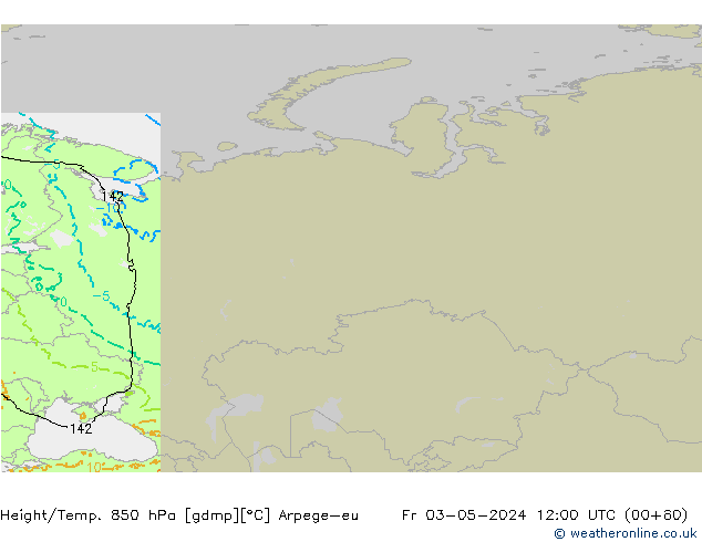 Géop./Temp. 850 hPa Arpege-eu ven 03.05.2024 12 UTC