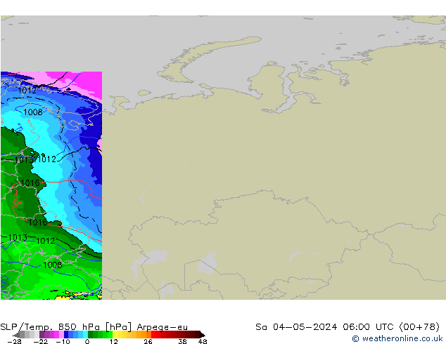 SLP/Temp. 850 hPa Arpege-eu Sáb 04.05.2024 06 UTC