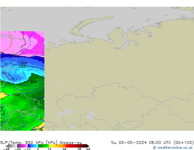 SLP/Temp. 850 hPa Arpege-eu dom 05.05.2024 06 UTC