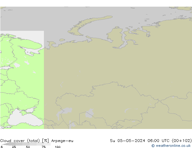 Nubes (total) Arpege-eu dom 05.05.2024 06 UTC