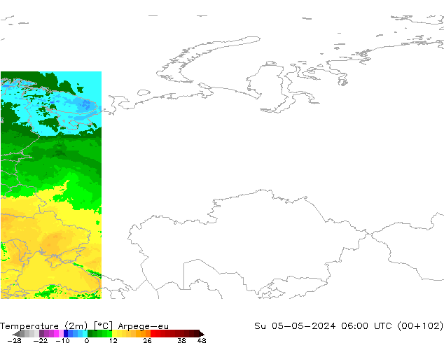 Temperatura (2m) Arpege-eu dom 05.05.2024 06 UTC