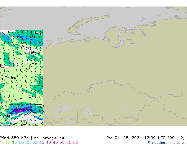 ветер 850 гПа Arpege-eu ср 01.05.2024 12 UTC