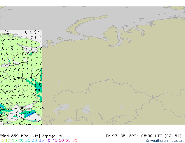 Wind 850 hPa Arpege-eu Fr 03.05.2024 06 UTC