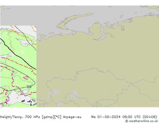 Height/Temp. 700 hPa Arpege-eu We 01.05.2024 06 UTC