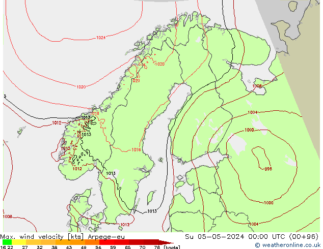 Max. wind velocity Arpege-eu nie. 05.05.2024 00 UTC