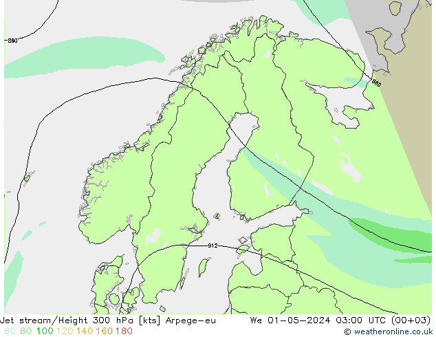 Jet stream/Height 300 hPa Arpege-eu We 01.05.2024 03 UTC