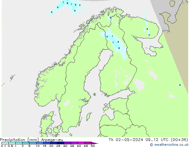 Precipitazione Arpege-eu gio 02.05.2024 12 UTC