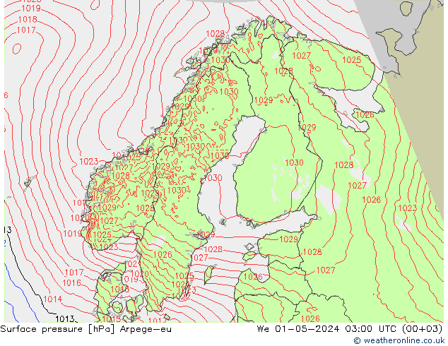 Surface pressure Arpege-eu We 01.05.2024 03 UTC