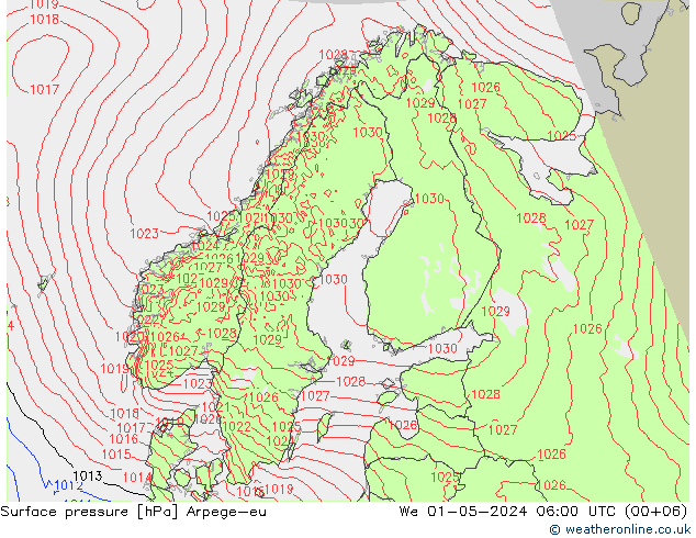 pressão do solo Arpege-eu Qua 01.05.2024 06 UTC