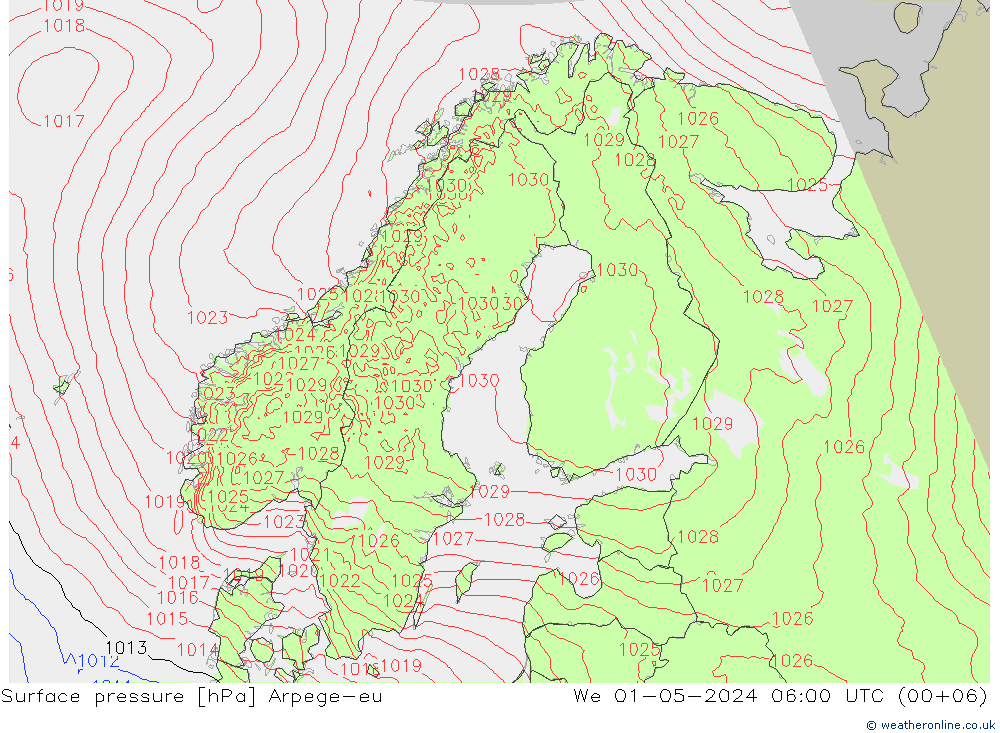 Surface pressure Arpege-eu We 01.05.2024 06 UTC