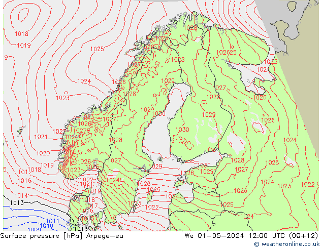 Surface pressure Arpege-eu We 01.05.2024 12 UTC