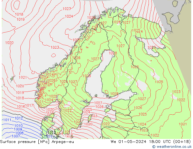 Surface pressure Arpege-eu We 01.05.2024 18 UTC