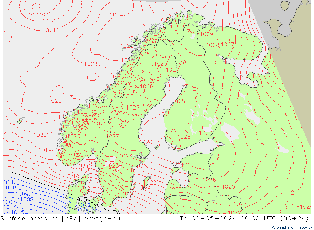 Atmosférický tlak Arpege-eu Čt 02.05.2024 00 UTC