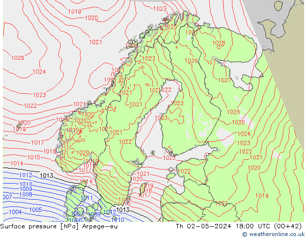 Luchtdruk (Grond) Arpege-eu do 02.05.2024 18 UTC