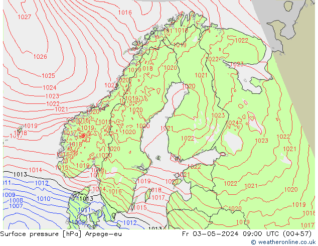 Atmosférický tlak Arpege-eu Pá 03.05.2024 09 UTC