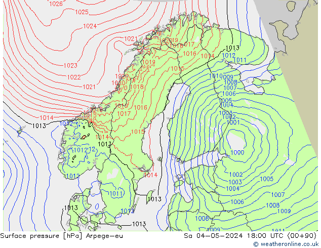 Surface pressure Arpege-eu Sa 04.05.2024 18 UTC