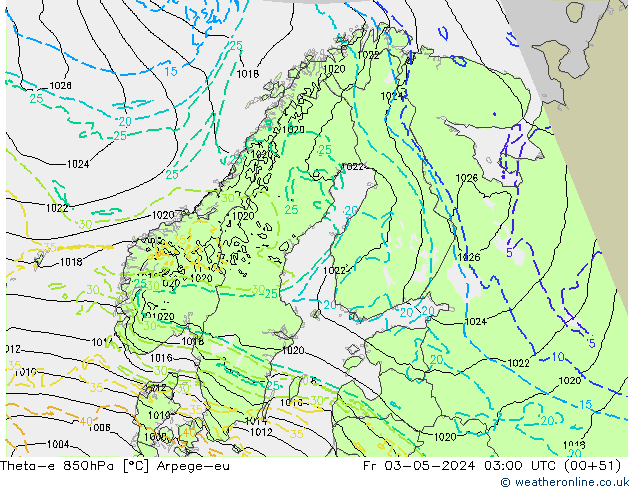 Theta-e 850hPa Arpege-eu  03.05.2024 03 UTC