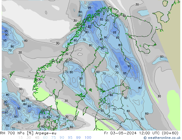 RH 700 hPa Arpege-eu Fr 03.05.2024 12 UTC