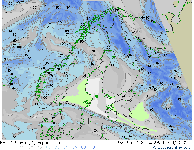 850 hPa Nispi Nem Arpege-eu Per 02.05.2024 03 UTC