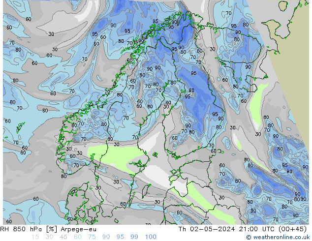 RH 850 hPa Arpege-eu Th 02.05.2024 21 UTC