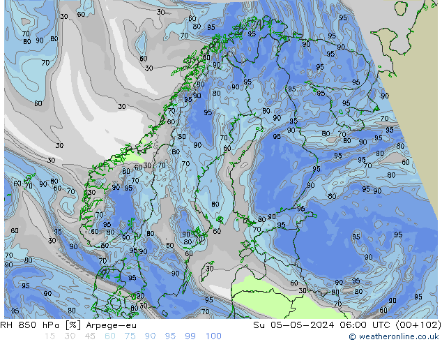 RH 850 hPa Arpege-eu  05.05.2024 06 UTC