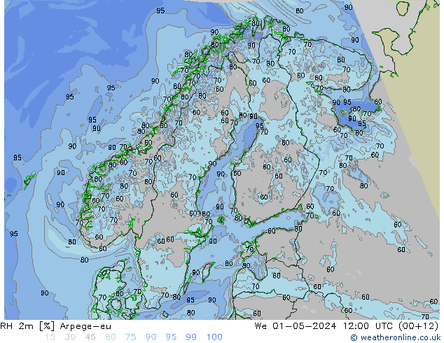 RH 2m Arpege-eu St 01.05.2024 12 UTC